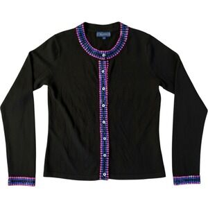 J. McLaughlin Black Sequin Trim Cardigan Sweater Small Cashmere Cotton Blend